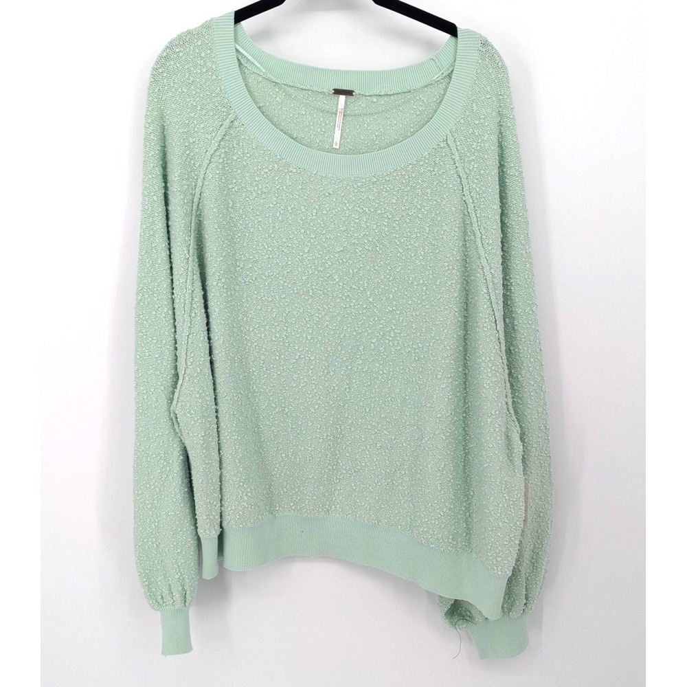 Free People Sweater Women Large Green Oversize Boucle Pullover Balloon Sleeve